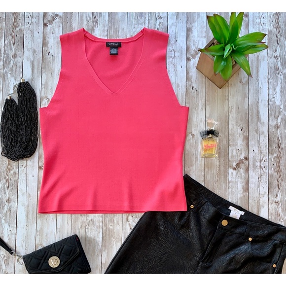 City Silk Stretch Tops - City Silk hot pink knit dress tank top NWOT